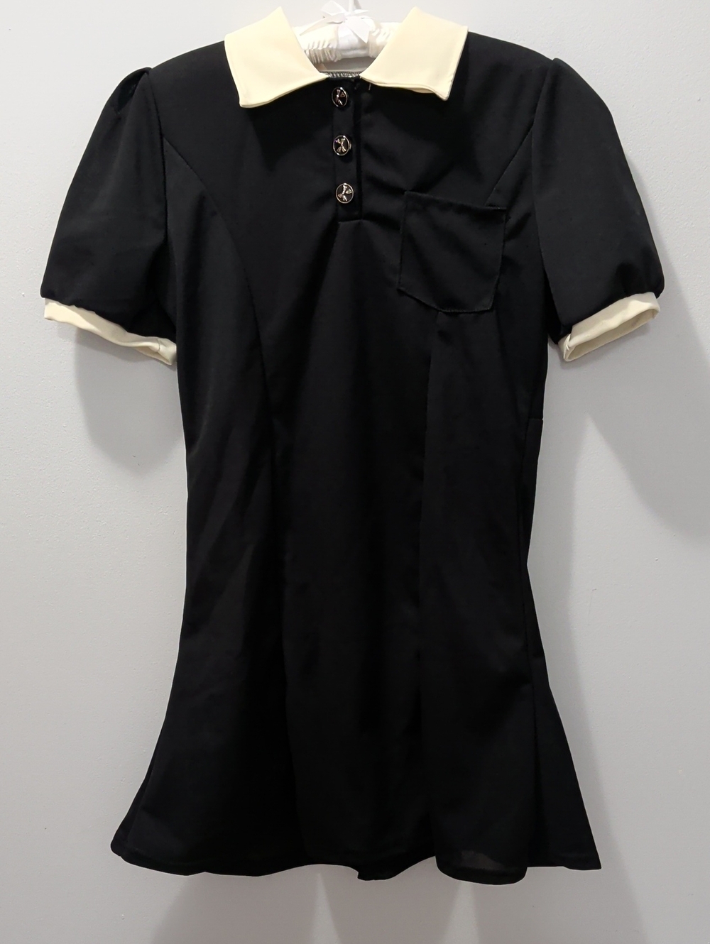 Black & Cream Academia Bow Button Dress